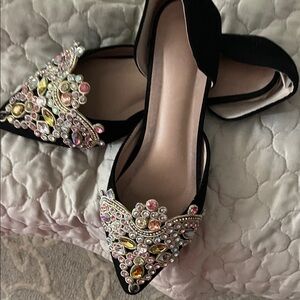 Embellished Black Flats